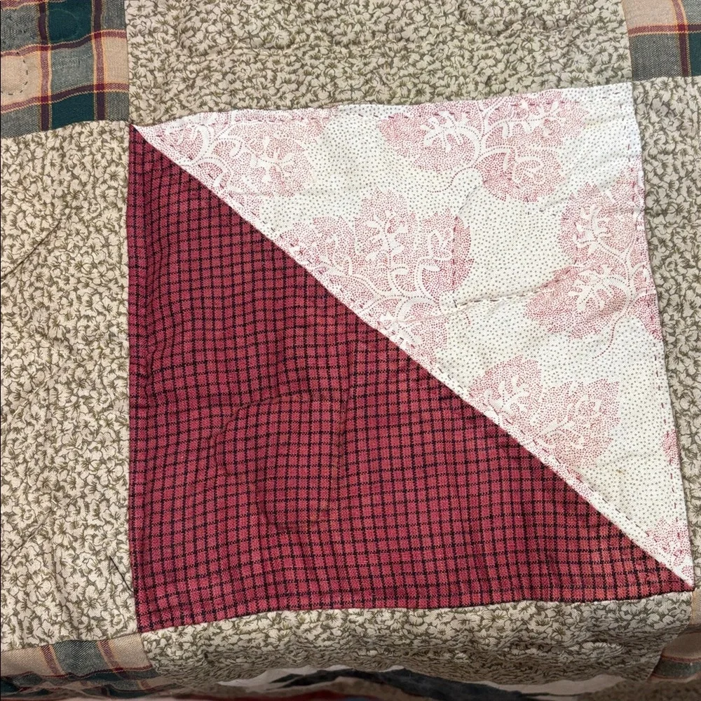 Handmade Patchwork Quilt - Red, Cream, Green Plaid